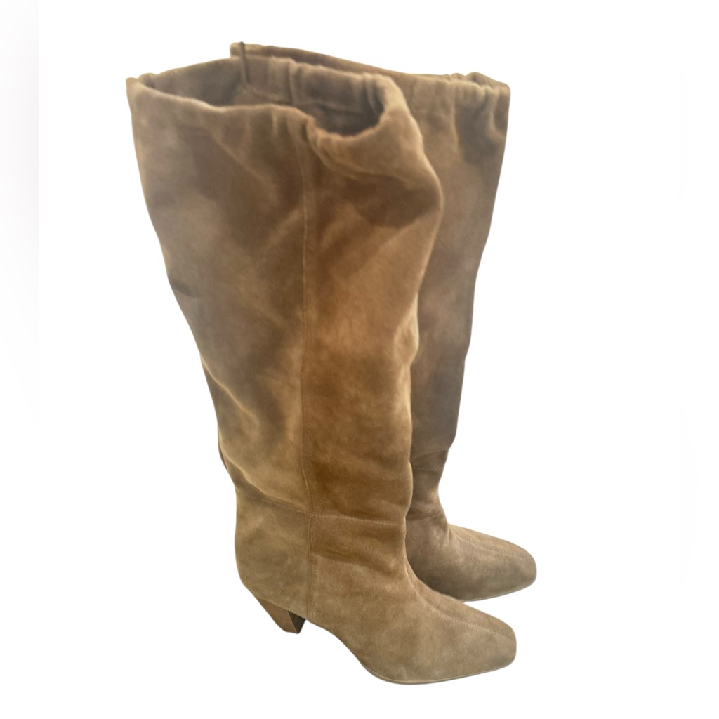 Nwt Express Tan Suede Block Heeled Square Toe Boots Size 8.5